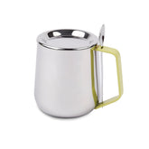 Stainless Steel Mug With Spoon & Lid - Bliss Series, Chrome & Yellow | Morning Drinking Cup - Ideal For Hot & Cold Drinks | Serve Ware & Tableware - Dishwasher Safe